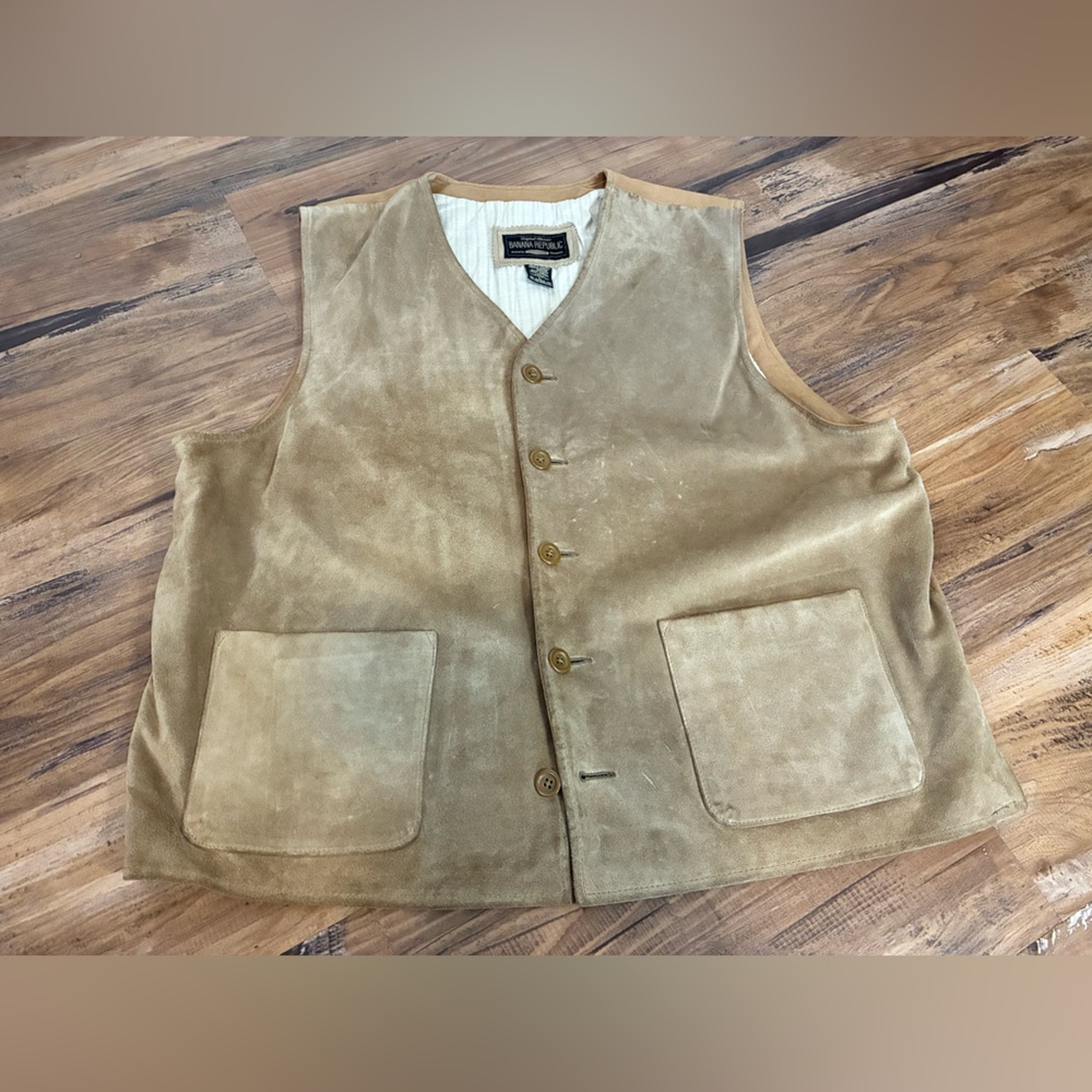 Banana Republic Men’s L Leather Tan Suede Vest Suit Jacket Vintage Retro